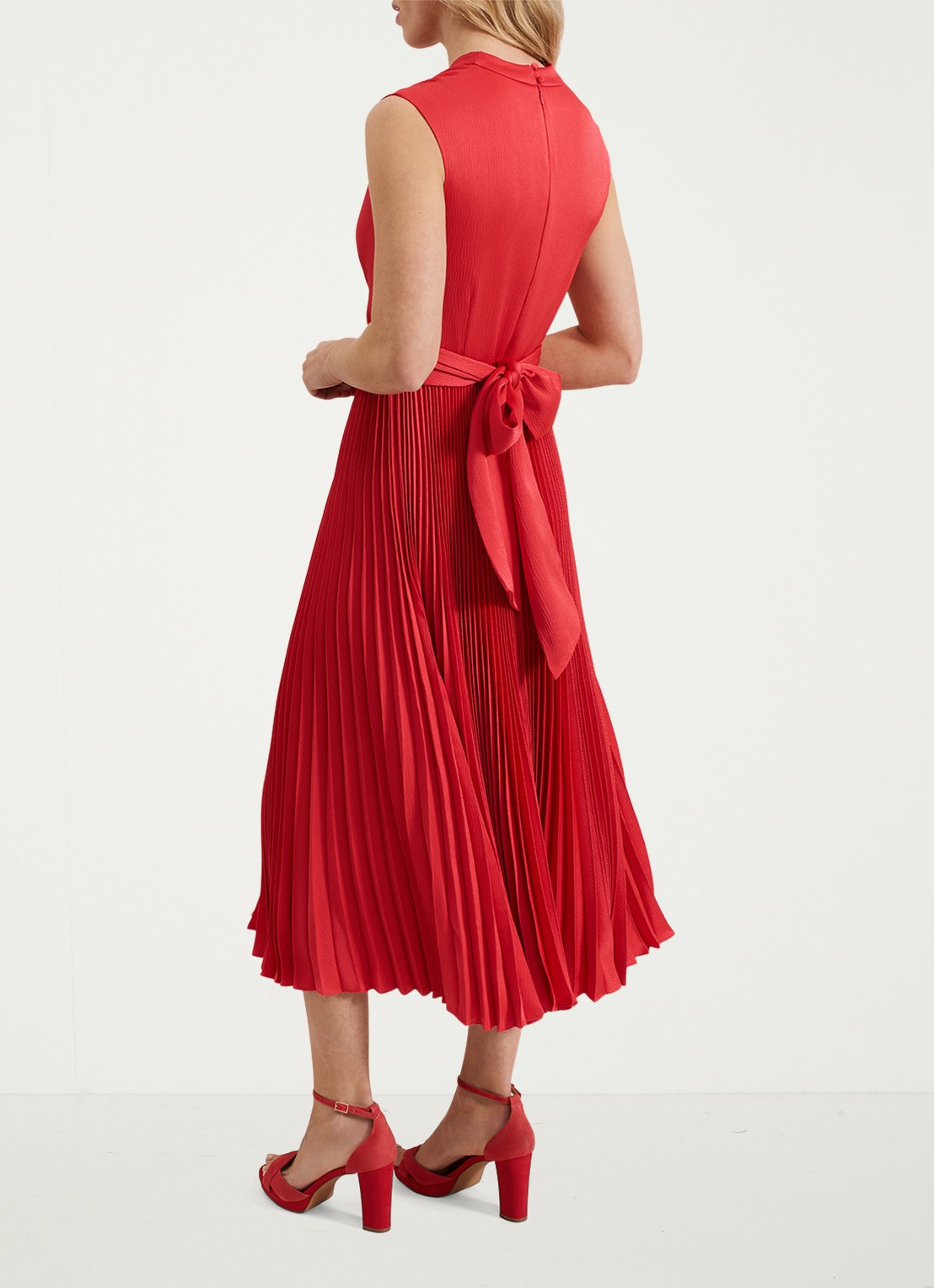 Phase Eight Celestia midi jurk met plissé en strikdetail - achterkant rood