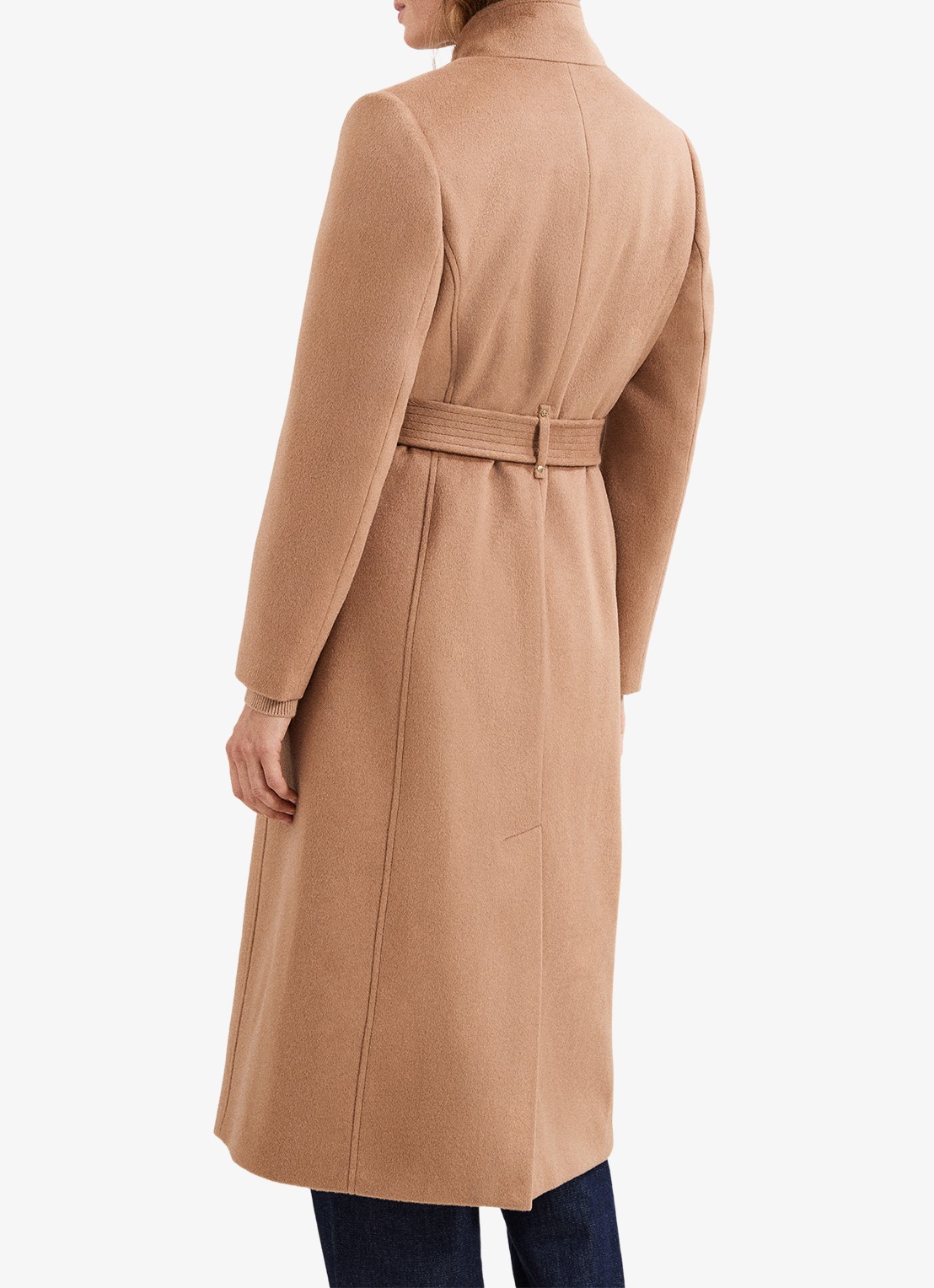Phase Eight Charlotte mantel in wolblend met strikceintuur - achterkant 6 camel