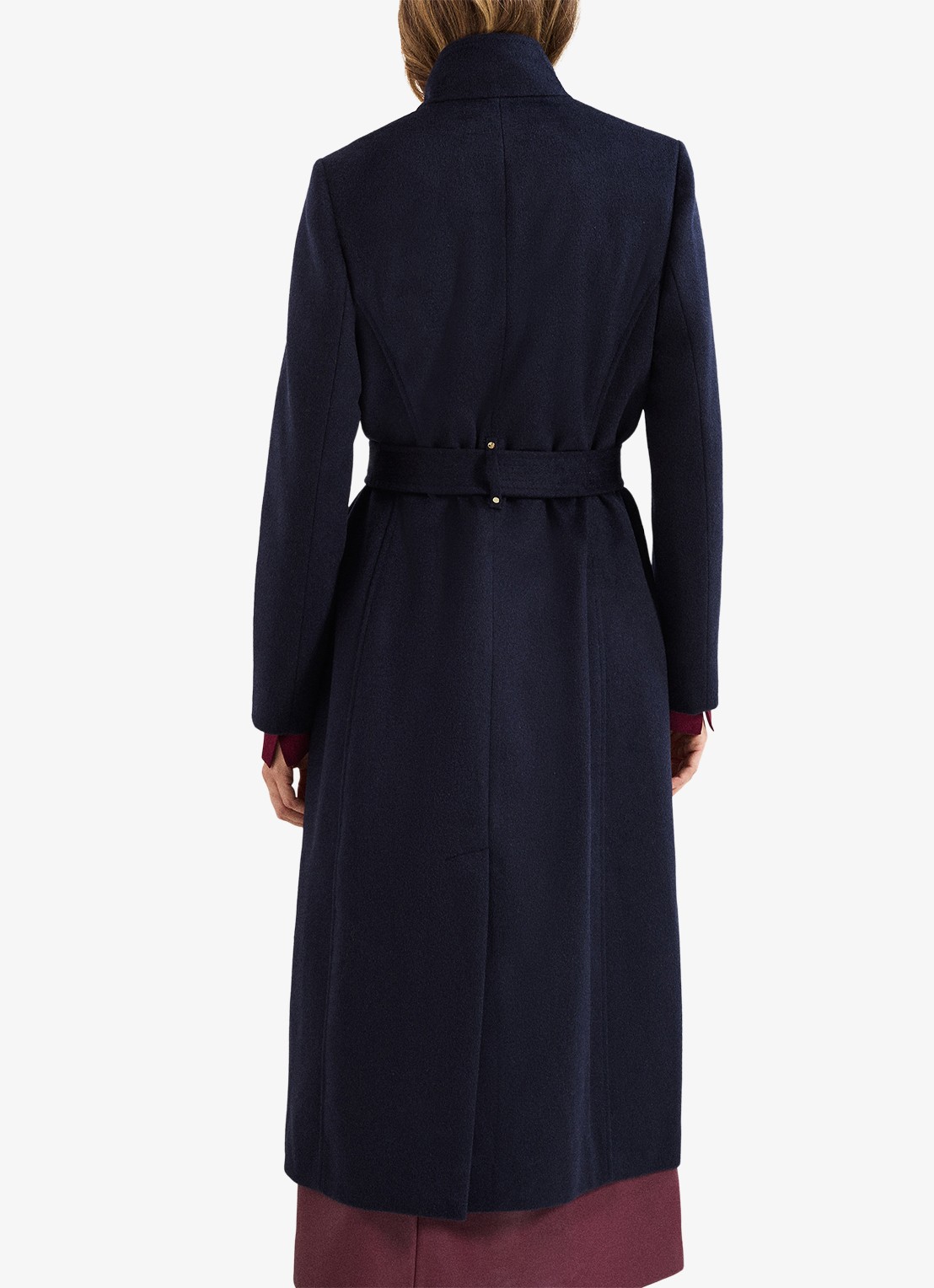 Phase Eight Charlotte mantel in wolblend met strikceintuur - achterkant 8 donkerblauw