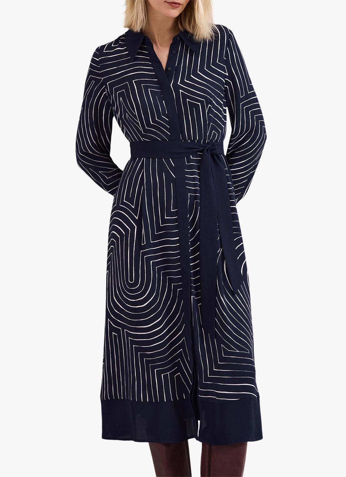 Phase Eight Charlotte midi jurk met grafische print - detail 4 donkerblauw