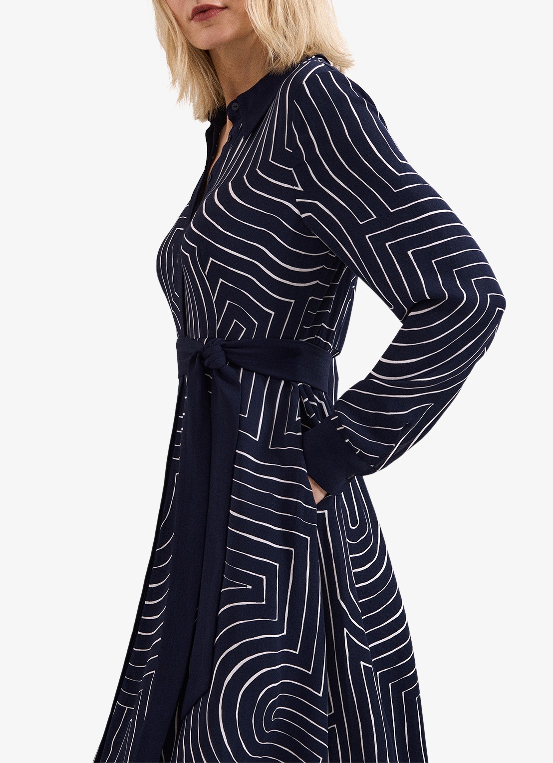 Phase Eight Charlotte midi jurk met grafische print - detail 7 donkerblauw