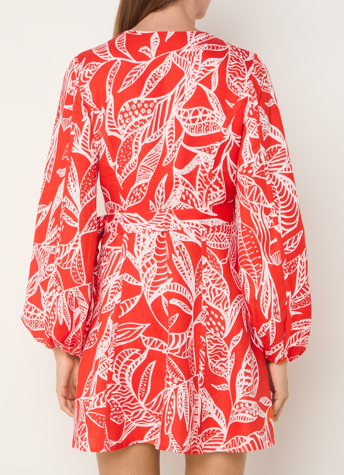 Phase Eight Charlotte mini wikkeljurk met bladprint - achterkant 4 rood