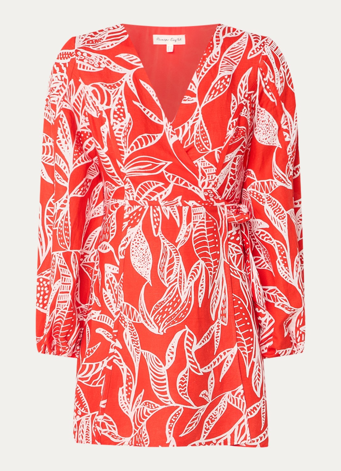 Phase Eight Charlotte mini wikkeljurk met bladprint - voorkant 2 rood