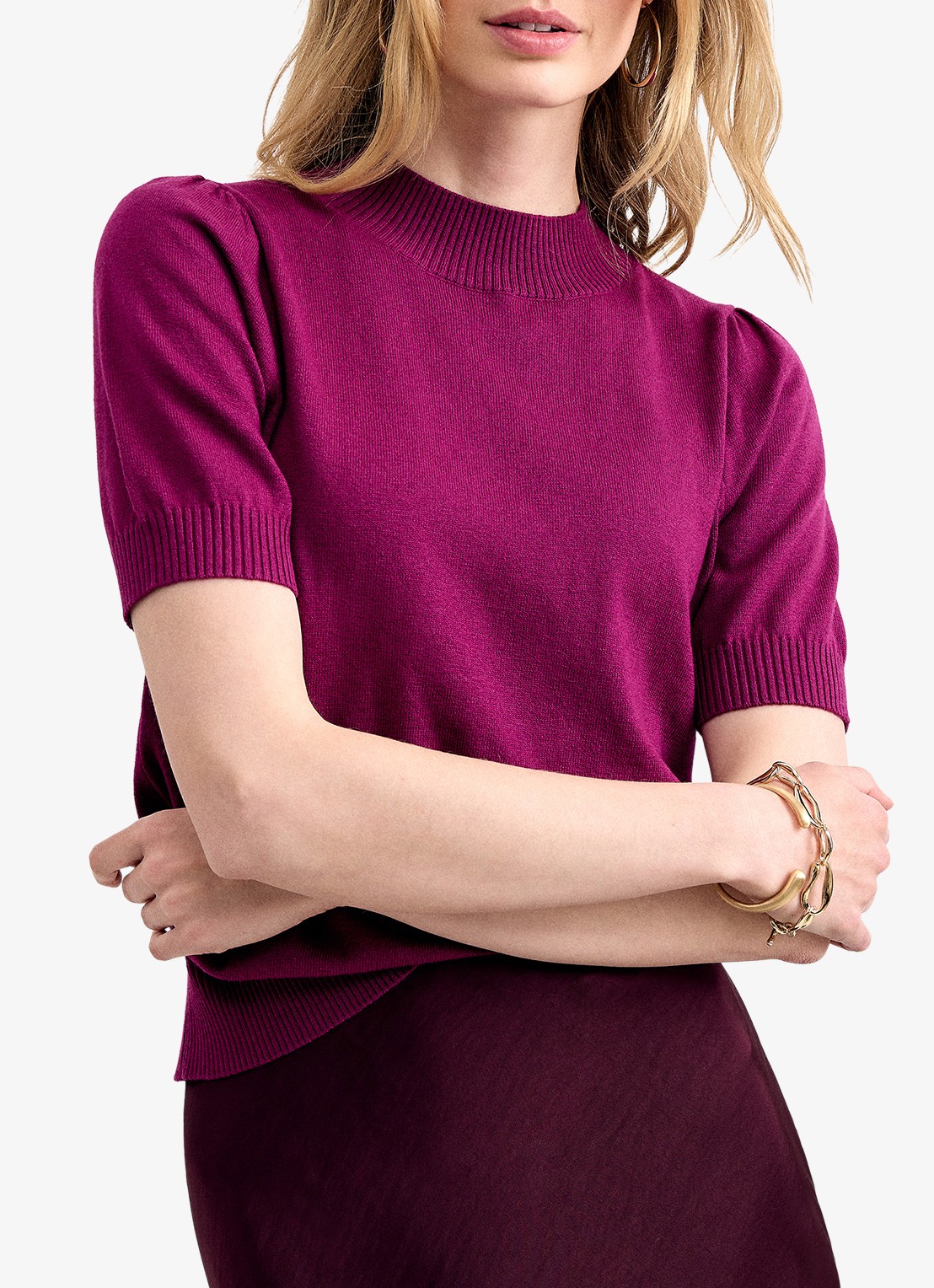 Phase Eight Charmaine fijngebreide top met ribdetails - detail fuchsia