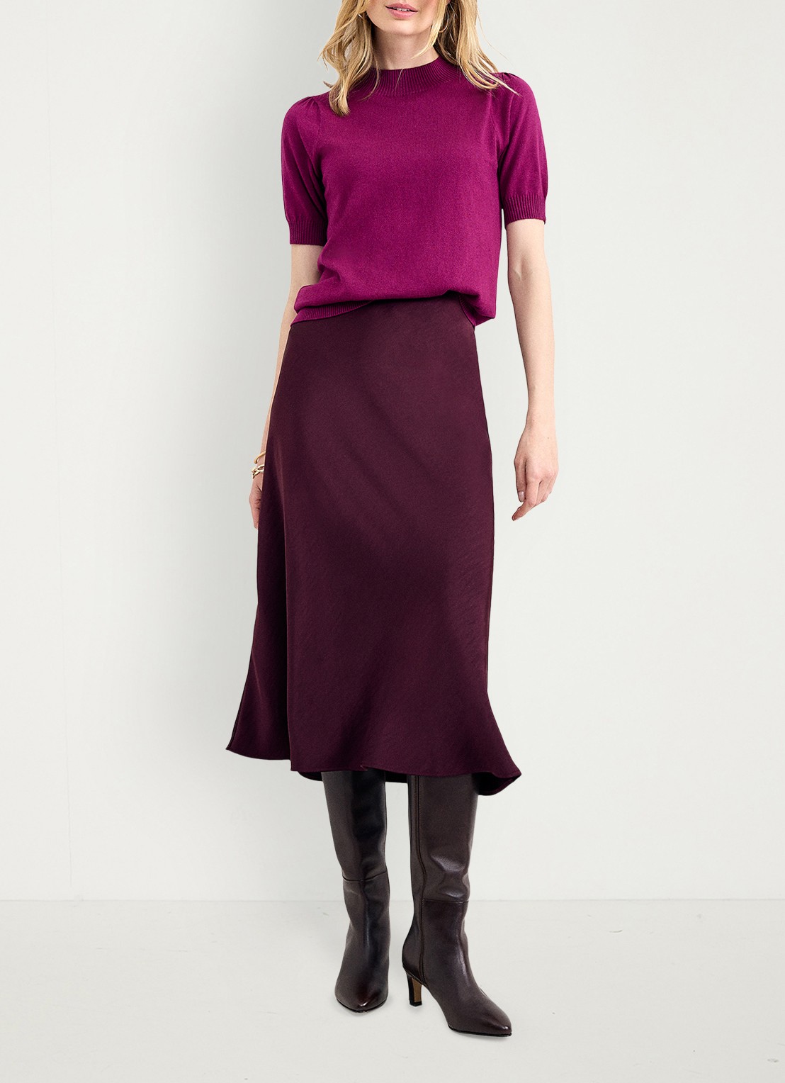 Phase Eight Charmaine fijngebreide top met ribdetails - voorkant 7 fuchsia