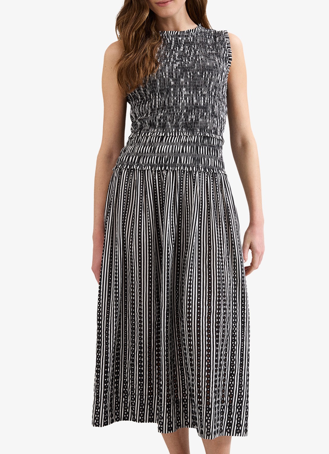 Phase Eight Chiara midi jurk met smockwerk en print - detail 4 zwart