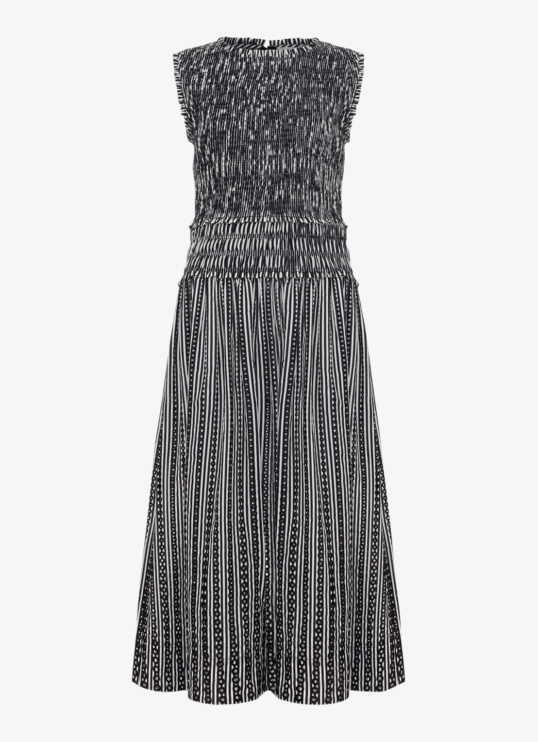 Phase Eight Chiara midi jurk met smockwerk en print - voorkant 2 zwart