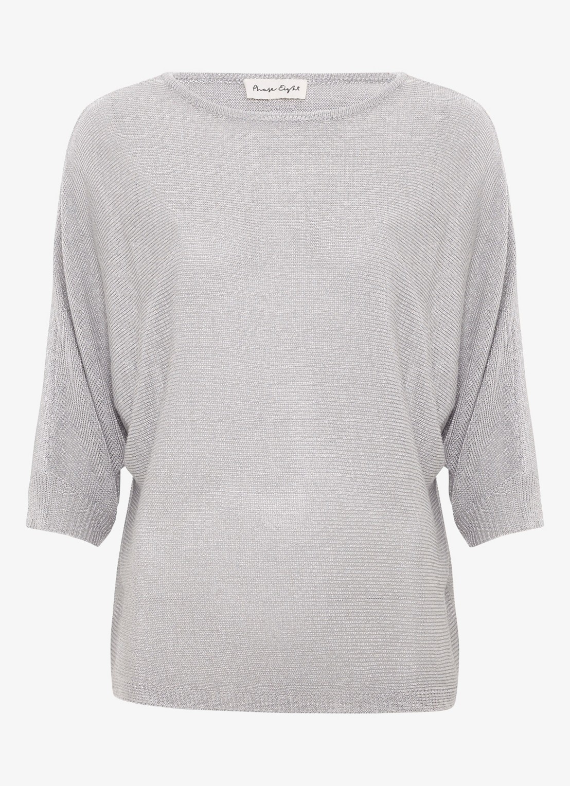Phase Eight Christine fijngebreide trui met lurex en boothals - voorkant zilver