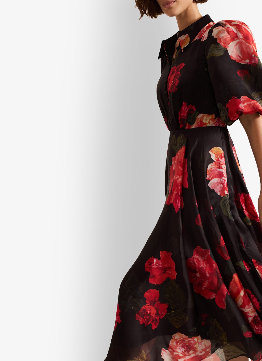 Phase Eight Cilla midi jurk met bloemenprint en pofmouw - detail 7 zwart