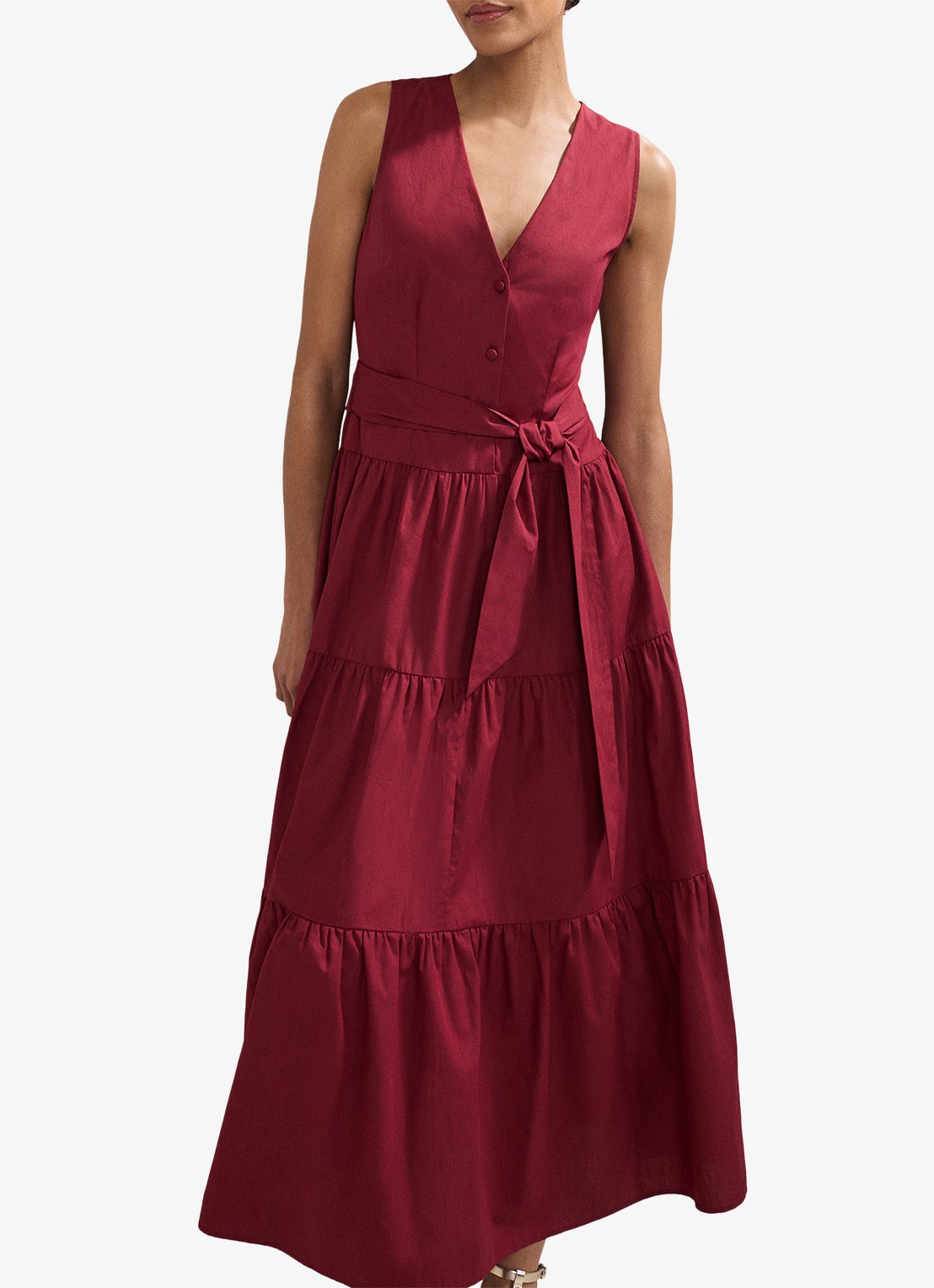Phase Eight Clarissa midi jurk met strikceintuur - detail 2 bordeauxrood