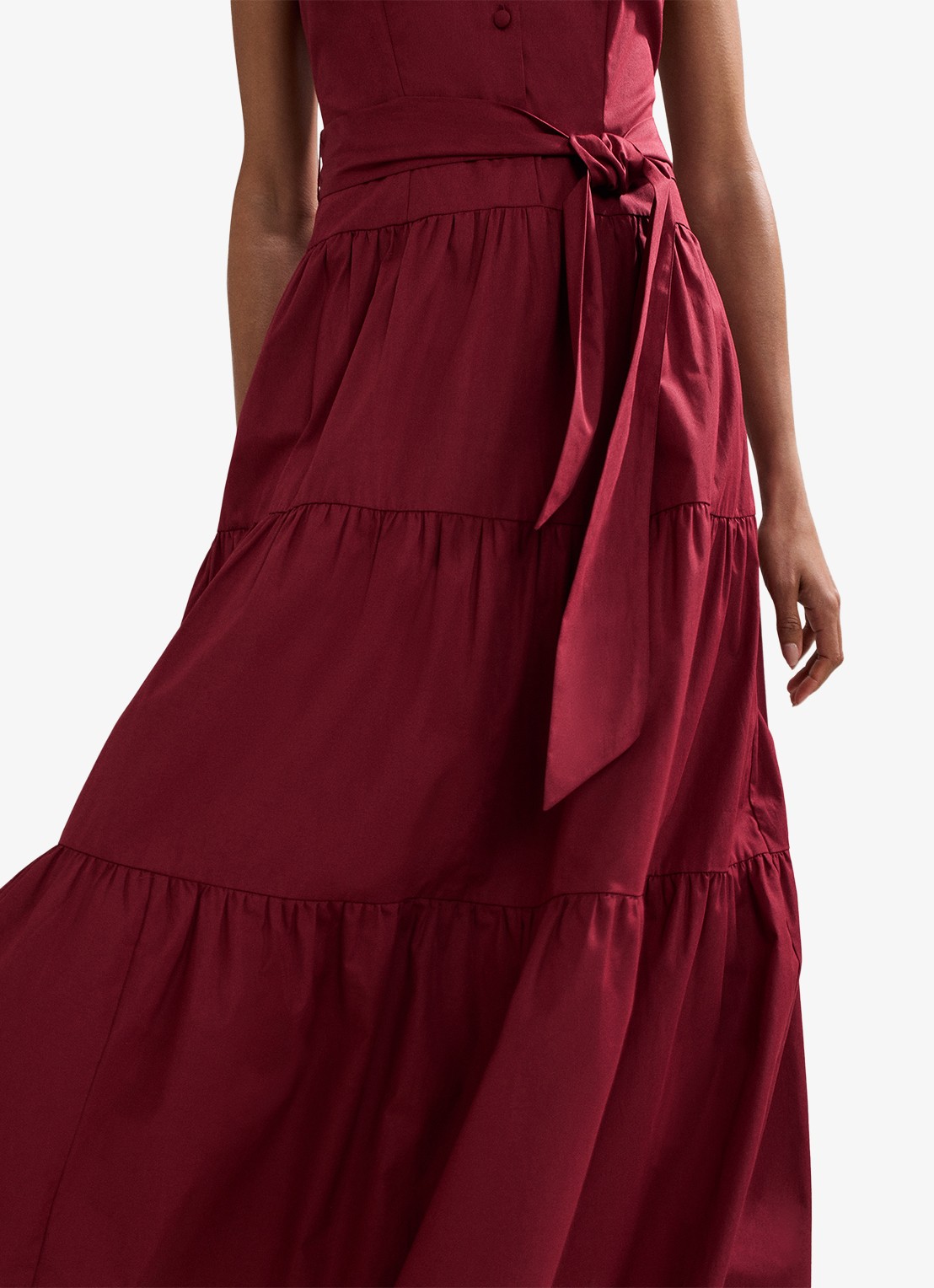 Phase Eight Clarissa midi jurk met strikceintuur - detail 4 bordeauxrood
