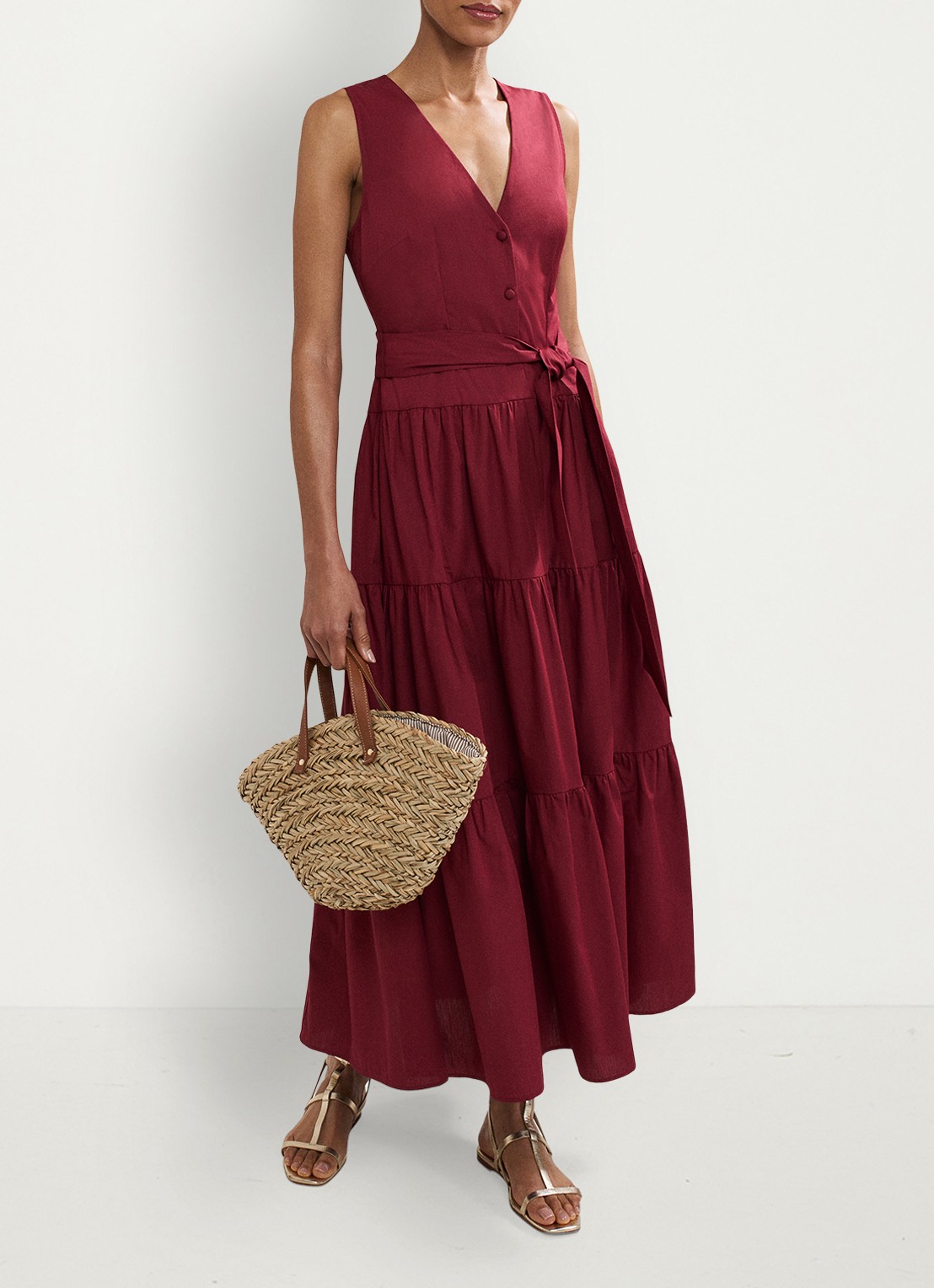 Phase Eight Clarissa midi jurk met strikceintuur - detail 6 bordeauxrood