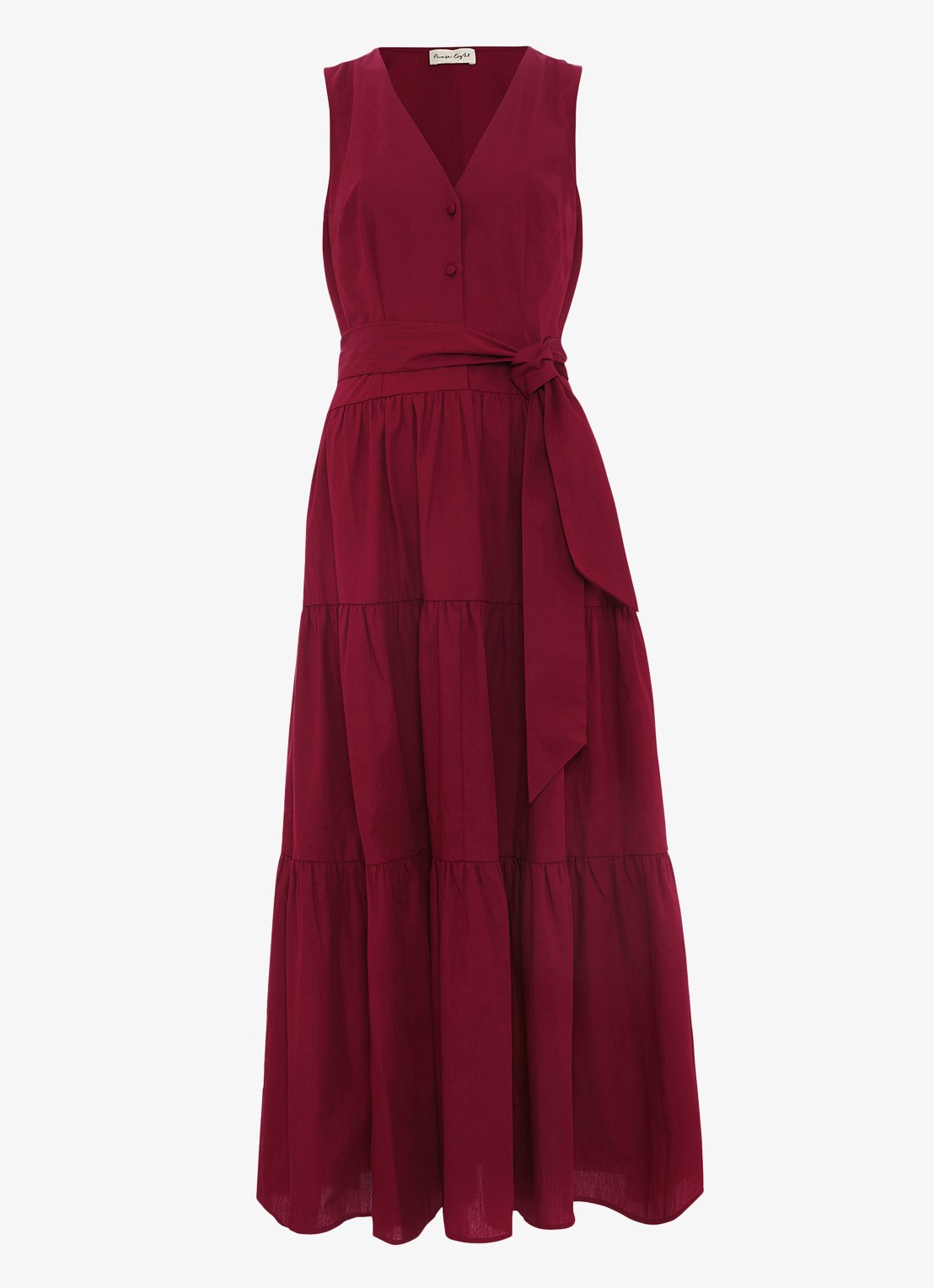 Phase Eight Clarissa midi jurk met strikceintuur - voorkant 7 bordeauxrood