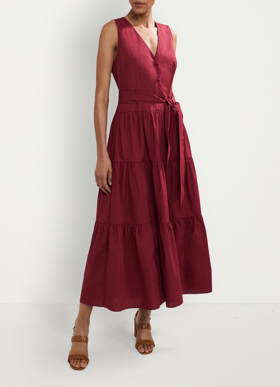 Phase Eight Clarissa midi jurk met strikceintuur - voorkant 8 bordeauxrood