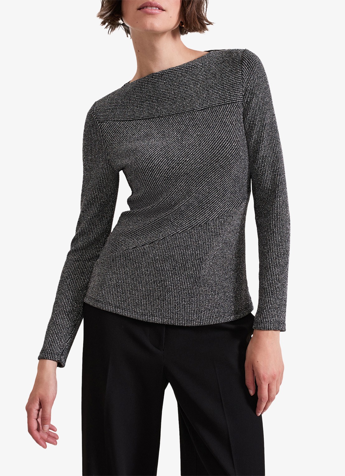 Phase Eight Clarissa ribgrebreide top met lurex - detail 4 donkergrijs