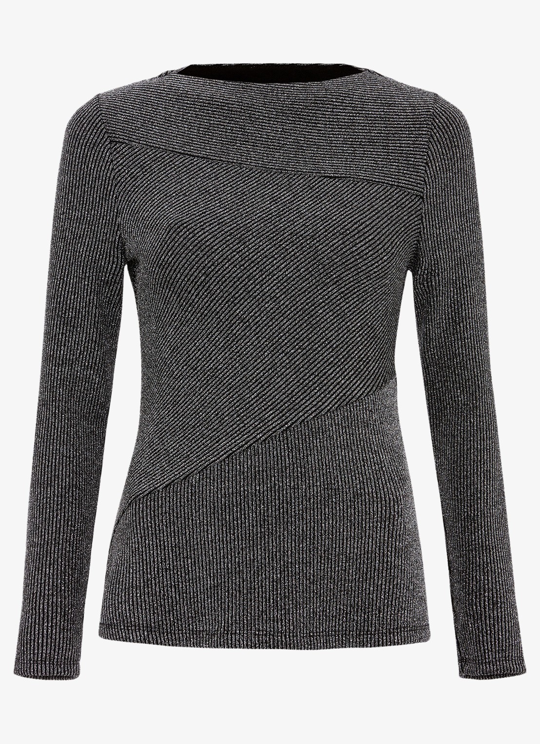 Phase Eight Clarissa ribgrebreide top met lurex - voorkant 2 donkergrijs