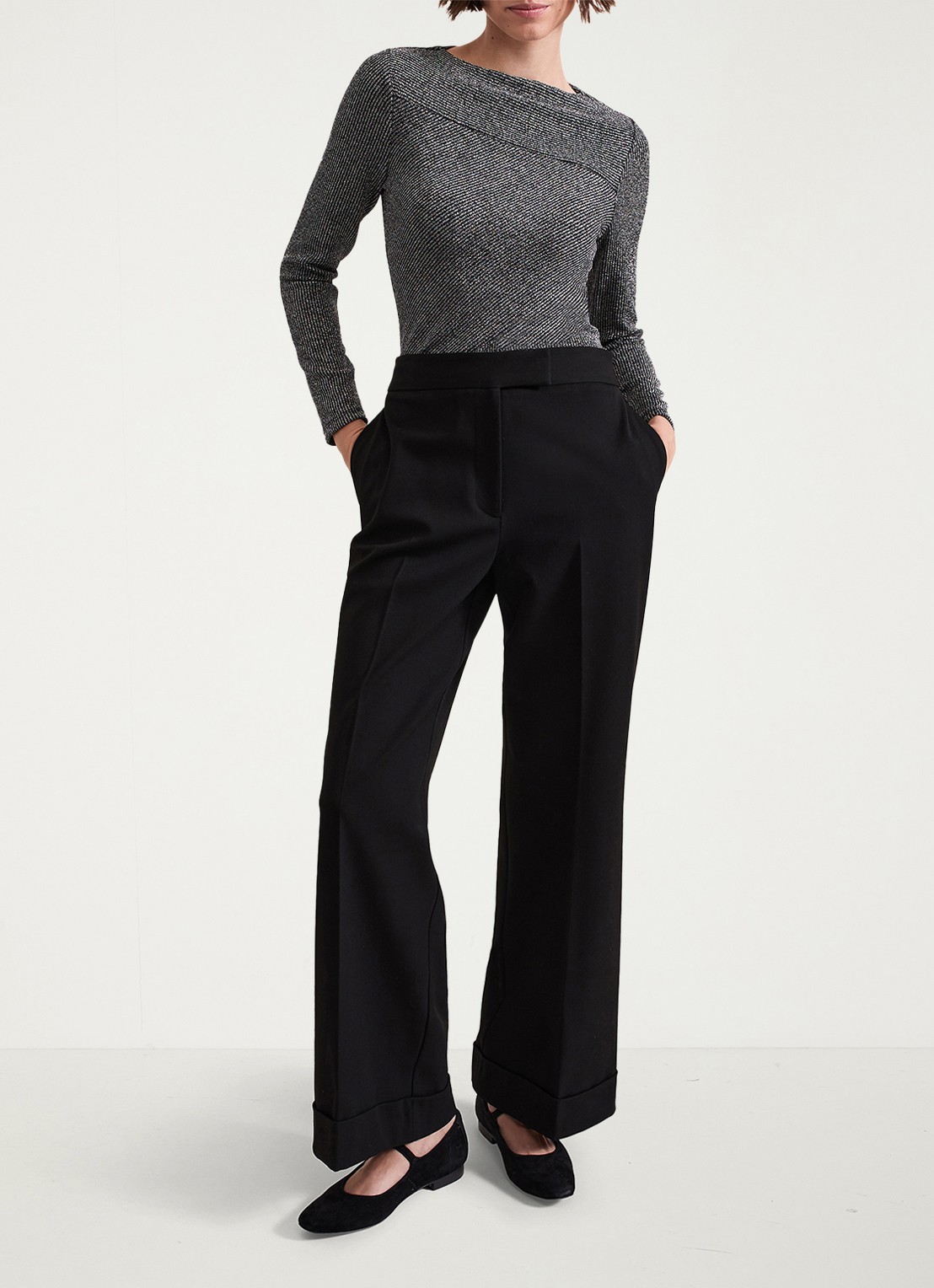 Phase Eight Clarissa ribgrebreide top met lurex - voorkant 3 donkergrijs