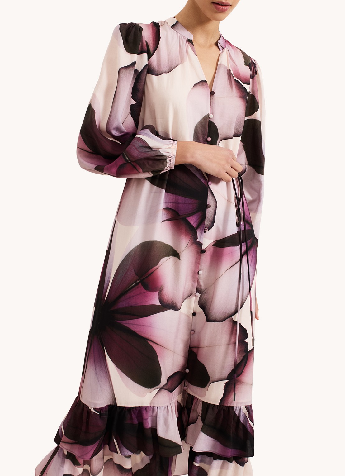 Phase Eight Clarra midi blousejurk  met bloemenprint - detail 4 paars
