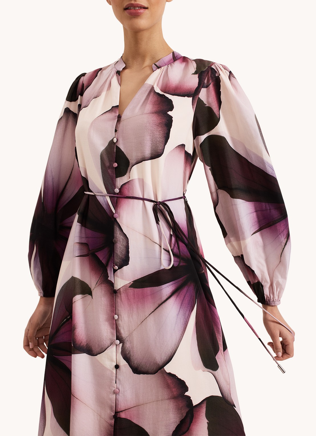 Phase Eight Clarra midi blousejurk  met bloemenprint - detail 6 paars