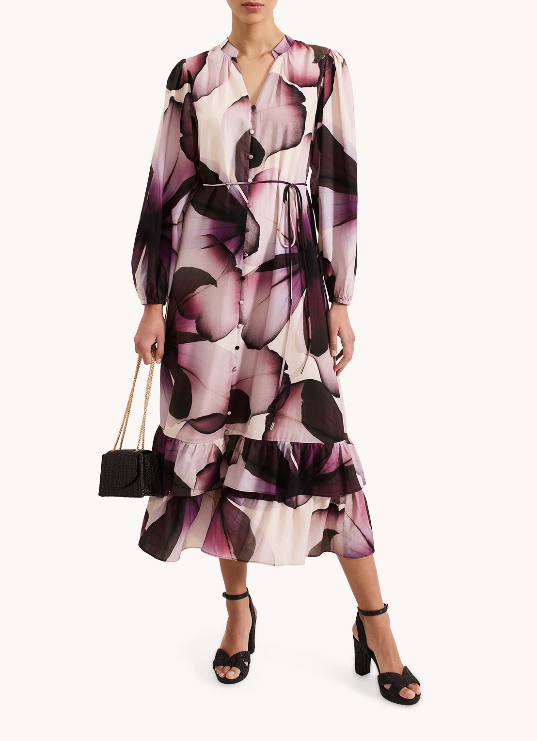 Phase Eight Clarra midi blousejurk  met bloemenprint - detail 7 paars