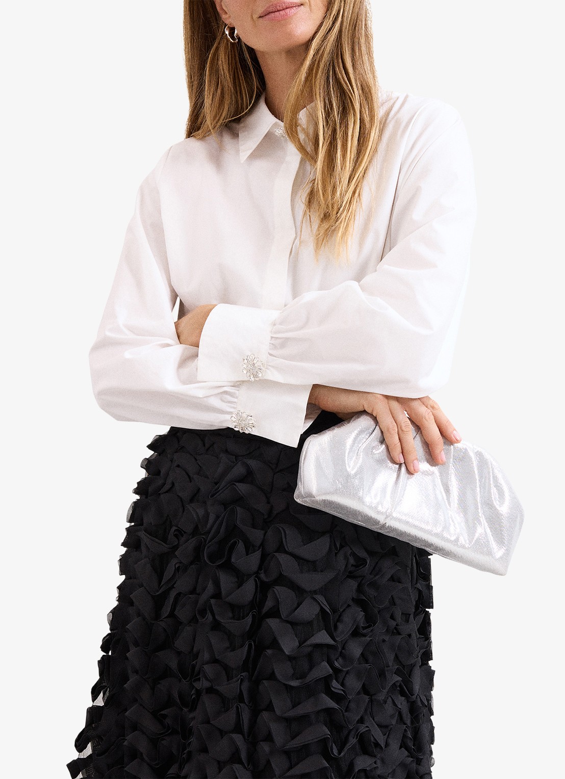 Phase Eight Clutch met metallic finish en afneembare schouderriem - voorkant 2 zilver