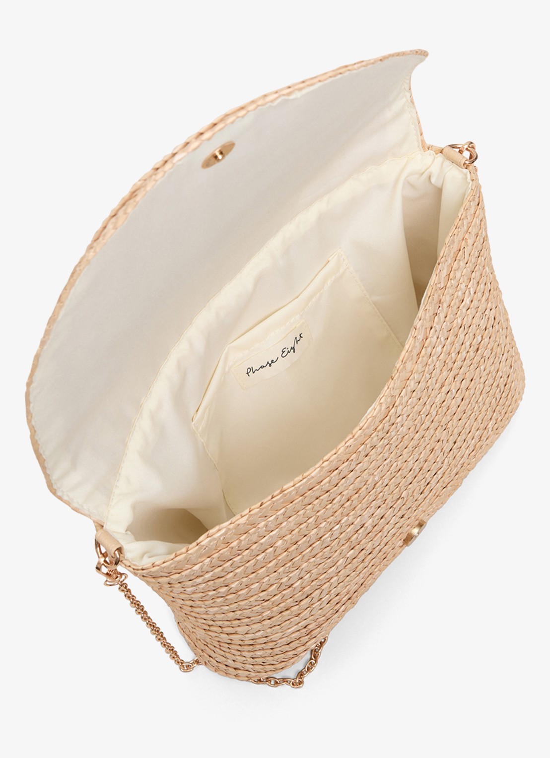 Phase Eight Clutch van raffia - achterkant 8 camel