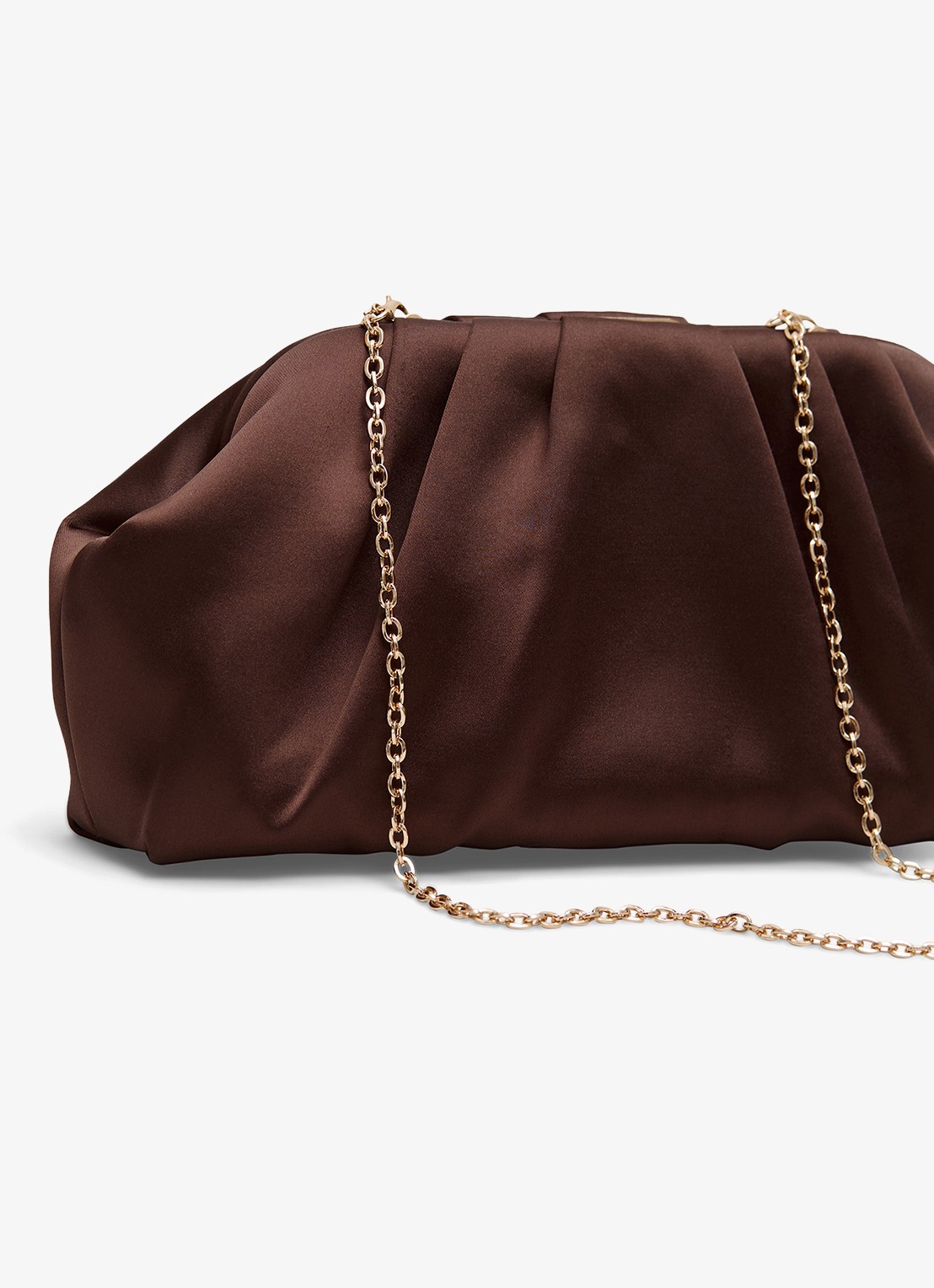 Phase Eight Clutch van satijn met afneembare schouderriem - detail bruin