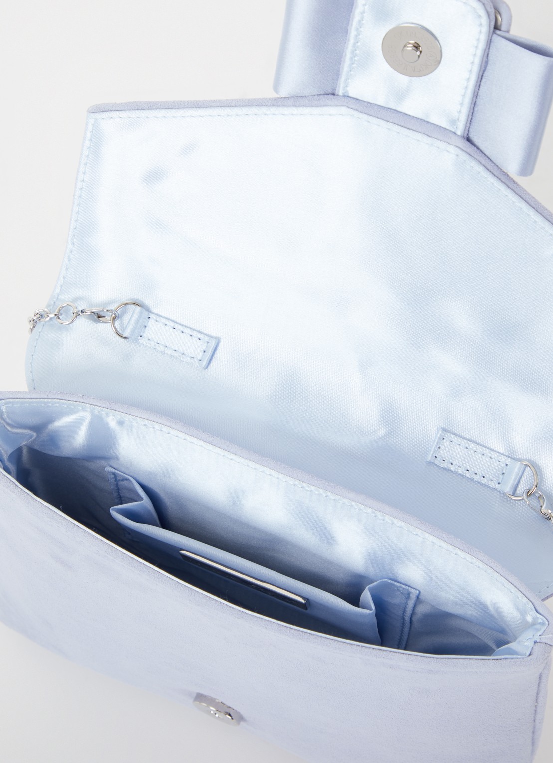 Phase Eight Clutch van suède met afneembare schouderriem - detail 2 lichtblauw