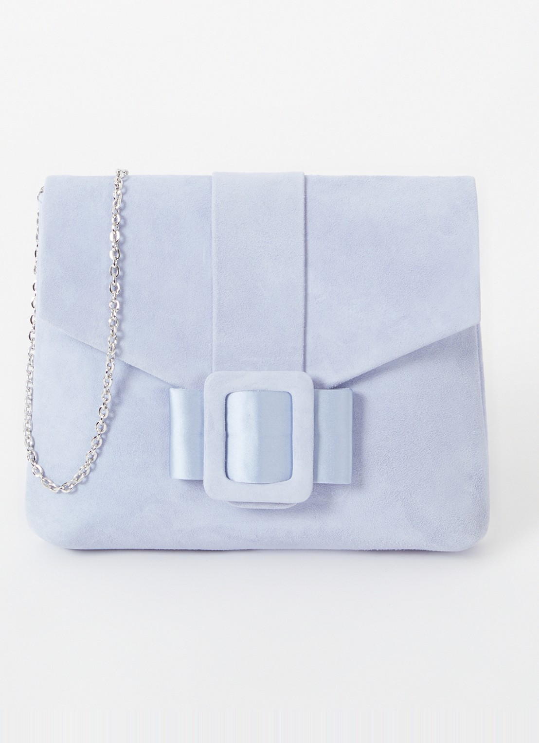 Phase Eight Clutch van suède met afneembare schouderriem - voorkant lichtblauw