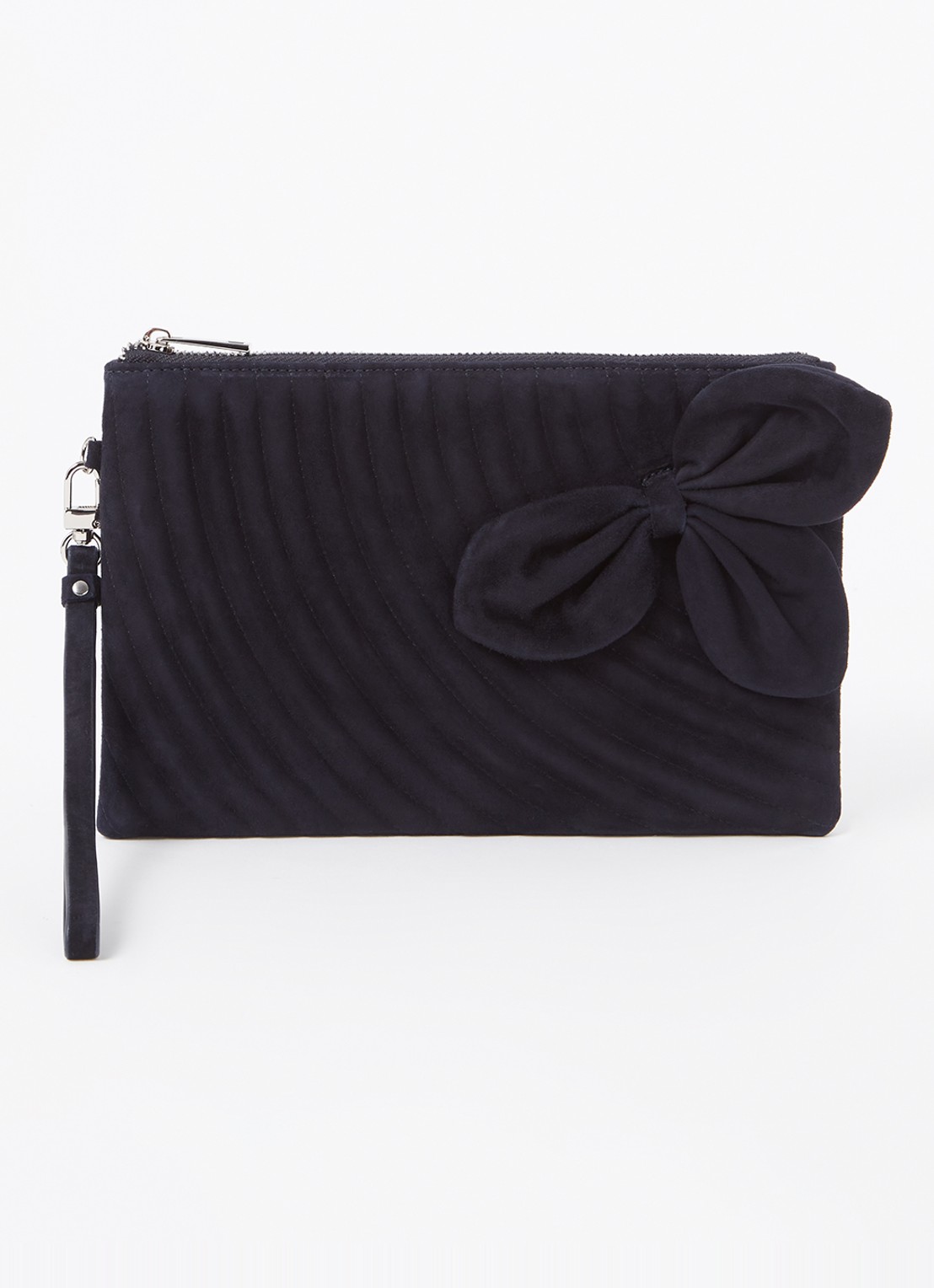 Phase Eight Clutch van suède met strikdetail - voorkant donkerblauw