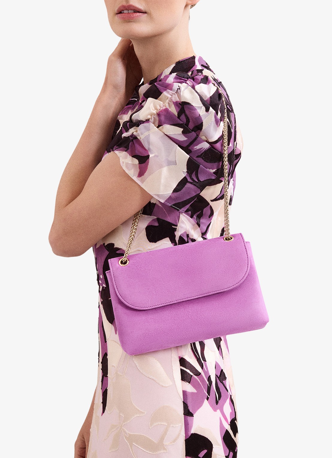 Phase Eight Clutch van suède - detail roze