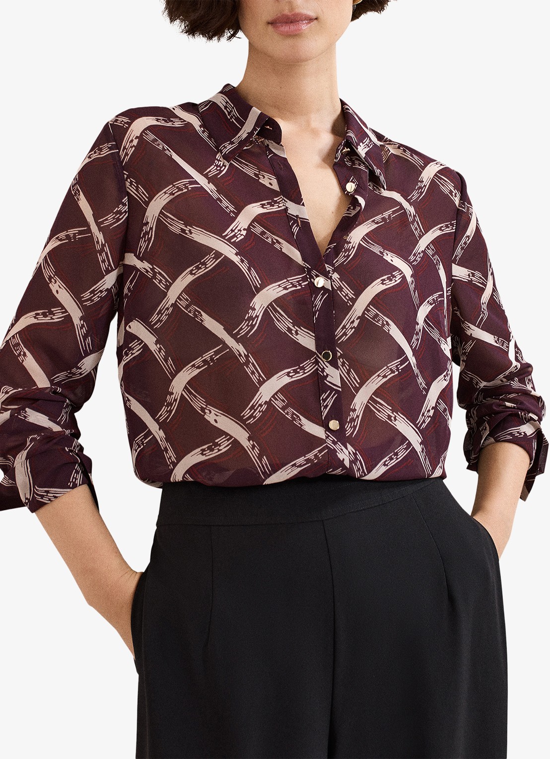Phase Eight Cora blouse met print - detail 2 donkerrood