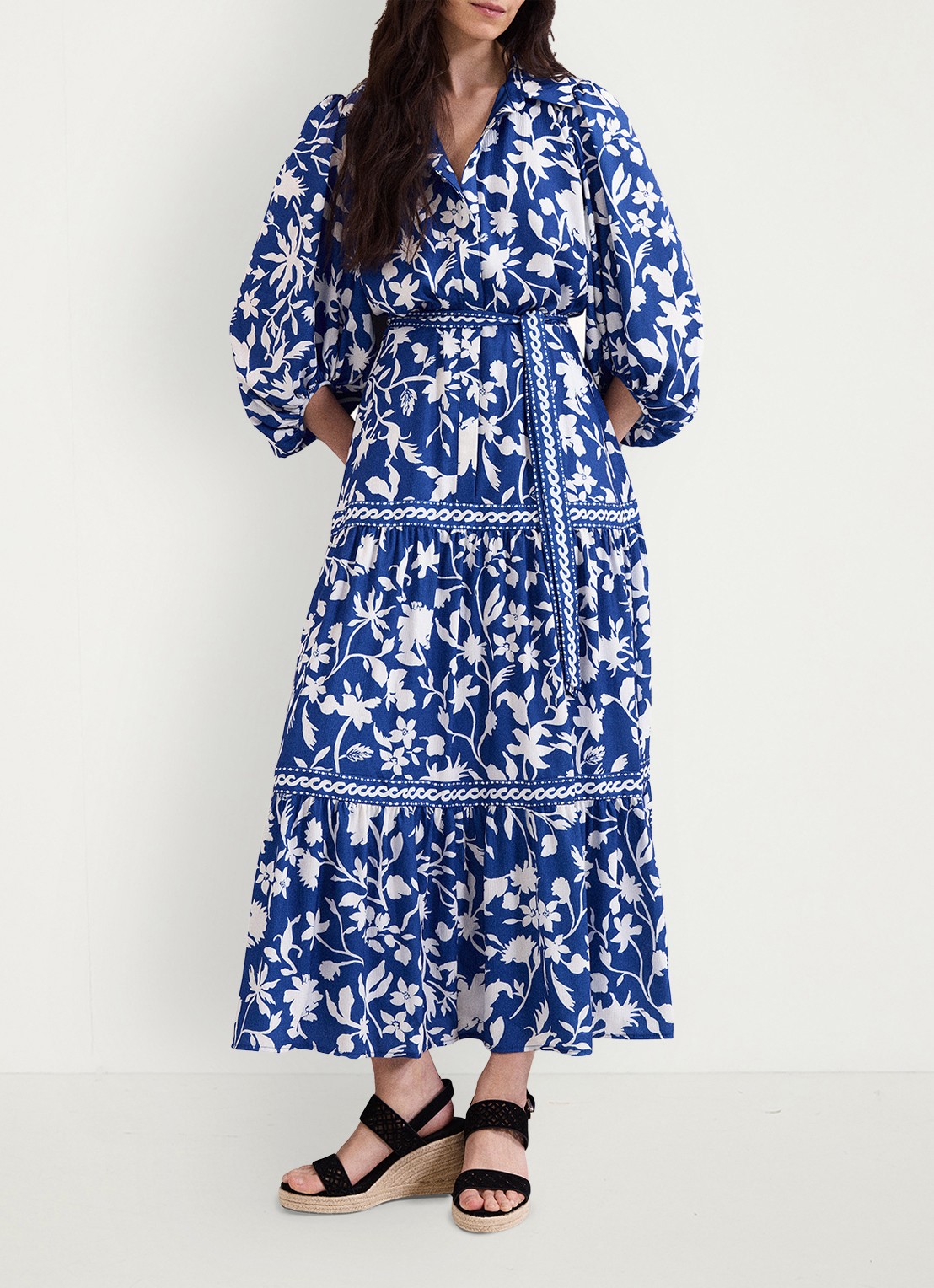 Phase Eight Coralie maxi jurk met bloemenprint - voorkant 8 donkerblauw