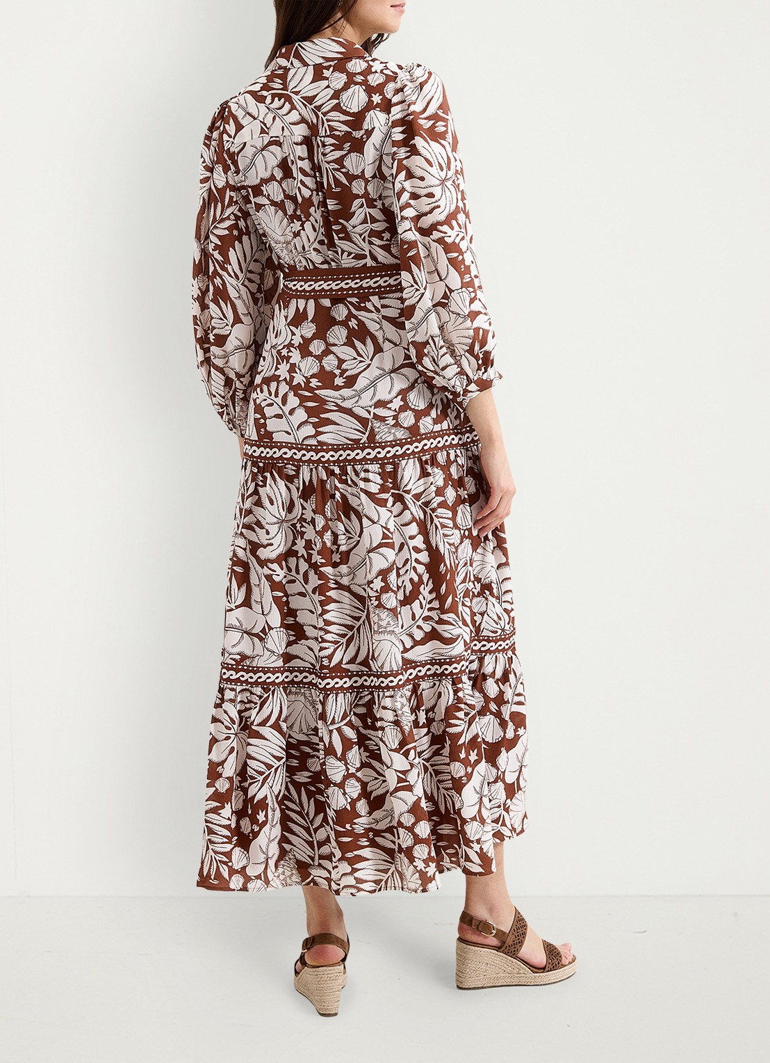 Phase Eight Coralie midi tuniekjurk met print en steekzakken - achterkant donkerbruin