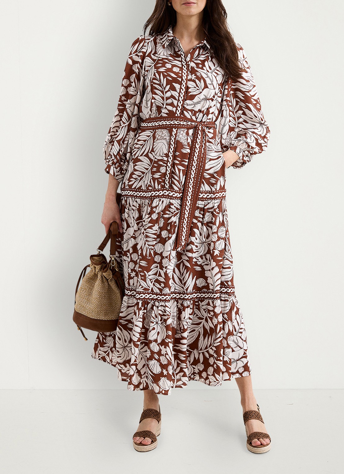 Phase Eight Coralie midi tuniekjurk met print en steekzakken - voorkant 3 donkerbruin