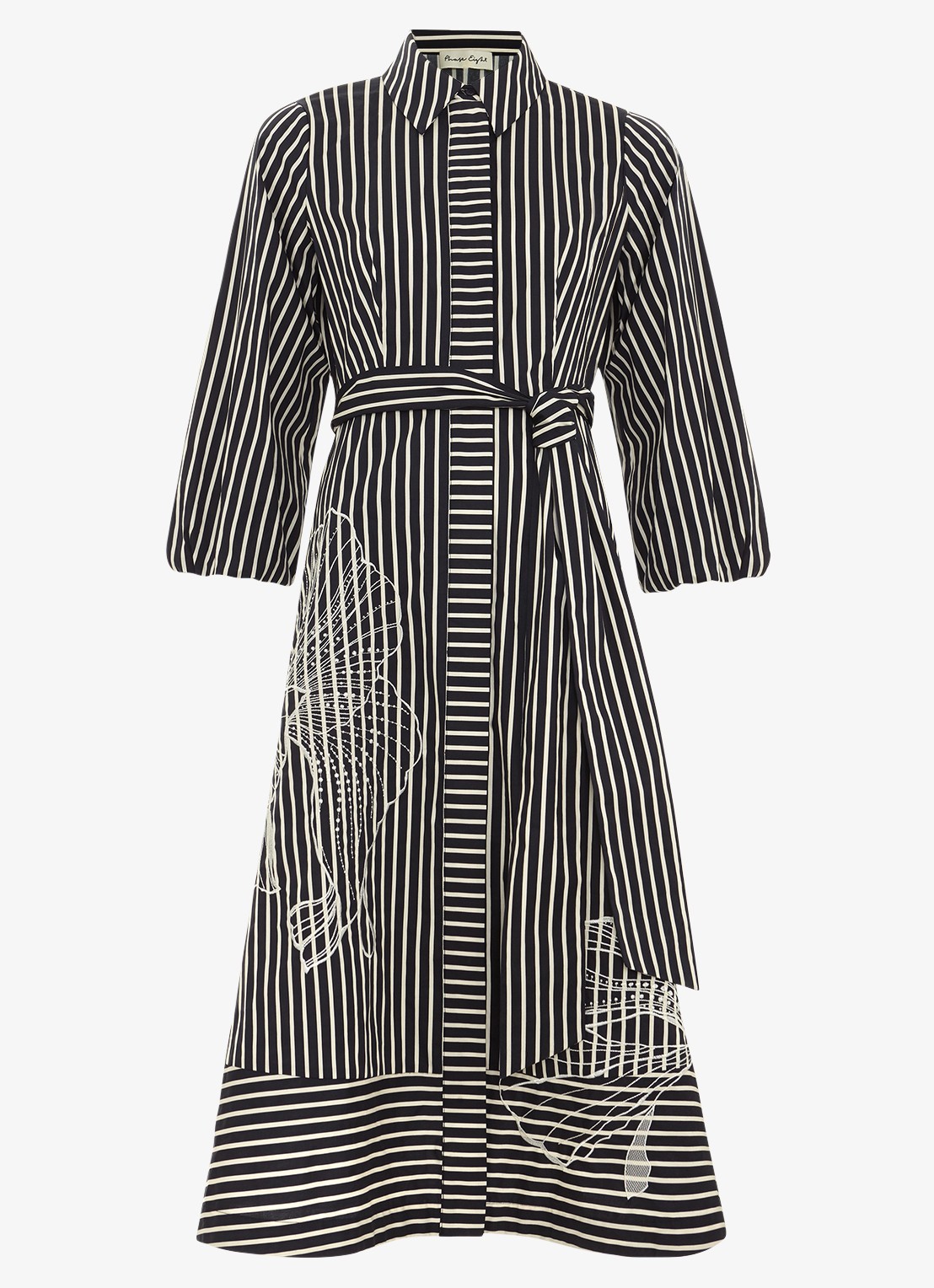 Phase Eight Corina midi blousejurk met print en strikceintuur - voorkant zwart