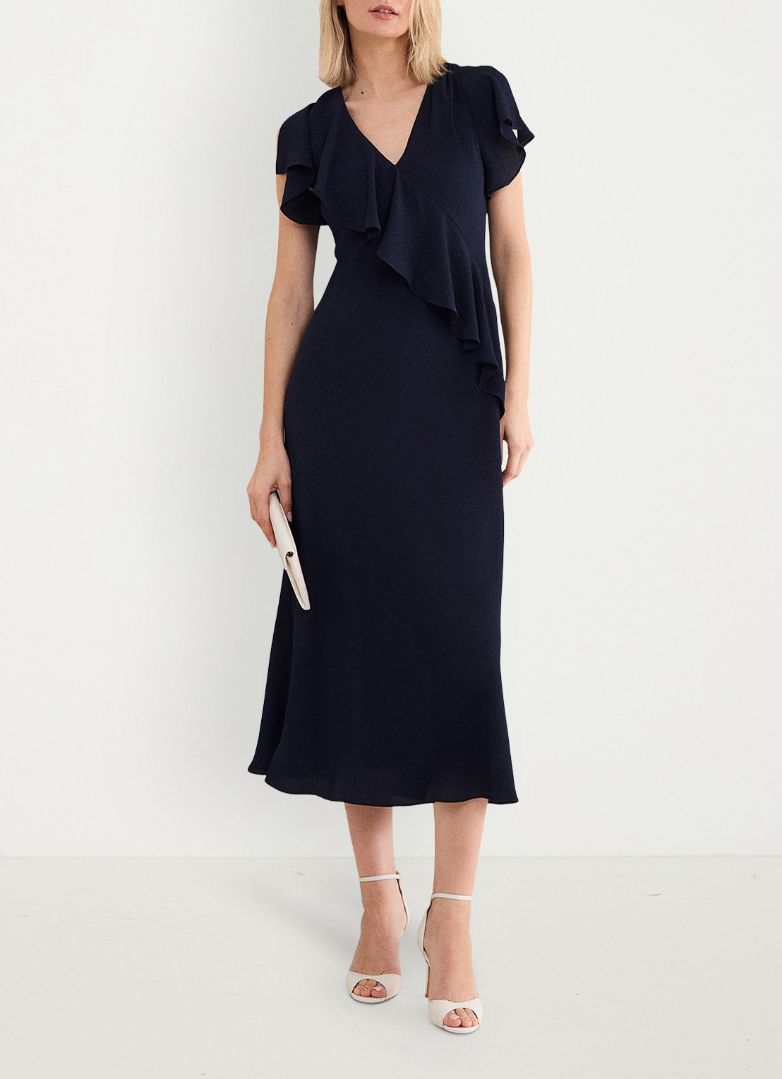 Phase Eight Cosette midi jurk met franjes - detail 3 donkerblauw