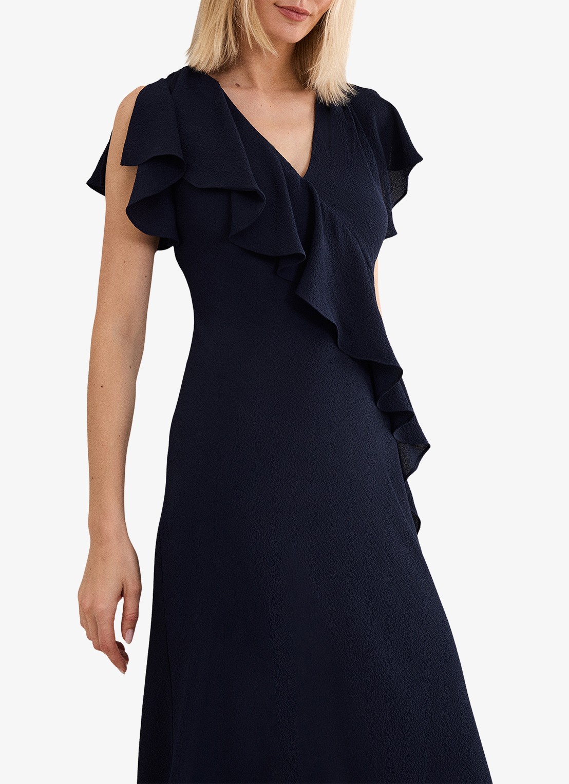 Phase Eight Cosette midi jurk met franjes - detail 4 donkerblauw