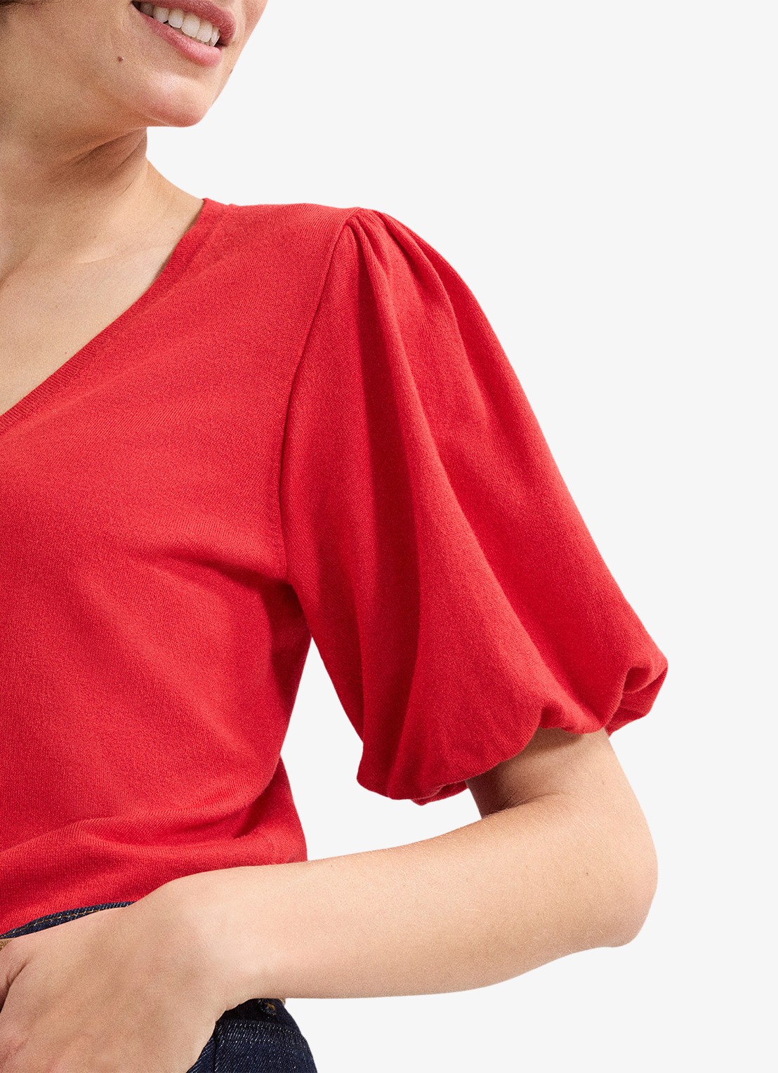 Phase Eight Courtney top met pofmouw - detail 3 koraalrood