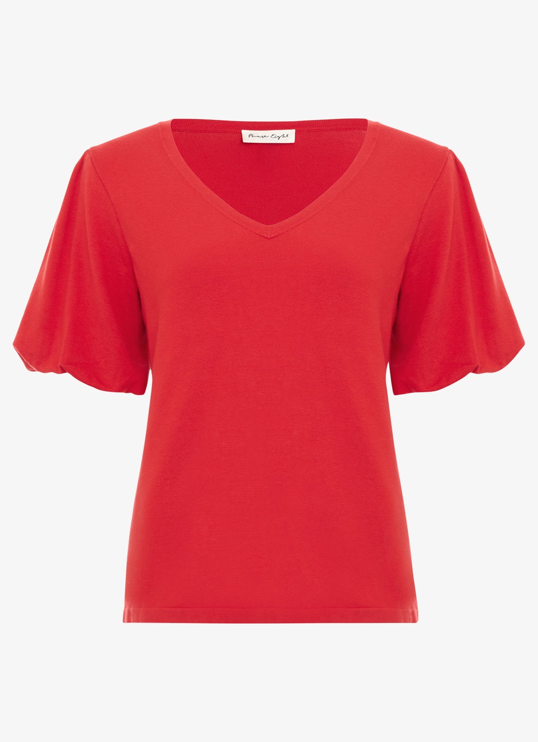 Phase Eight Courtney top met pofmouw - voorkant 6 koraalrood