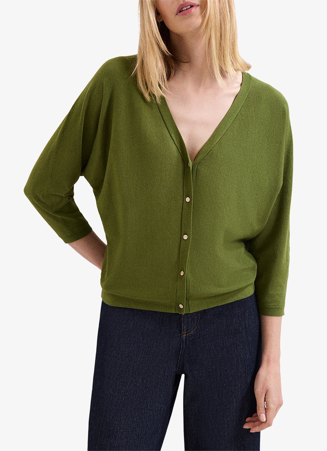Phase Eight Cristine fijngebreid vest met vleermuismouw - voorkant 8 groen