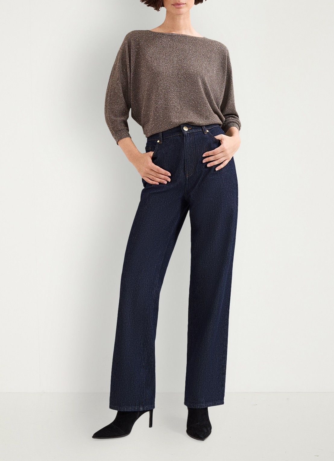 Phase Eight Cristine fijngebreide trui met lurex - voorkant 7 antraciet