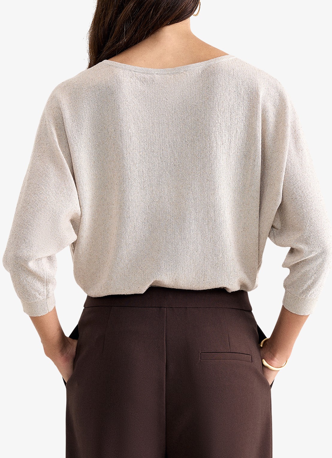 Phase Eight Cristine fijngebreide trui met pailletten - achterkant 6 beige