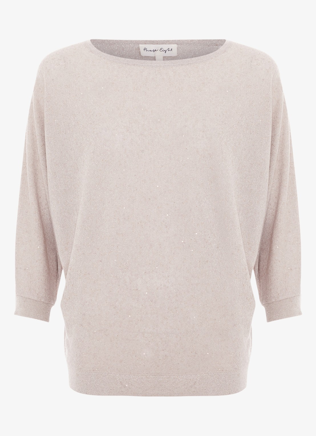 Phase Eight Cristine fijngebreide trui met pailletten - voorkant 7 beige
