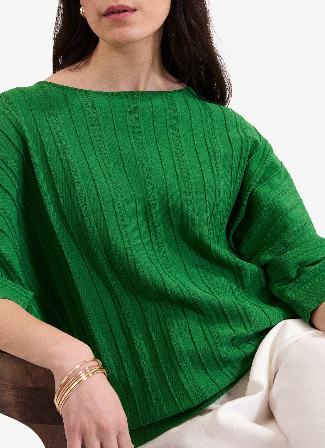 Phase Eight Cristine ribgebreide trui met ronde hals - detail 5 groen