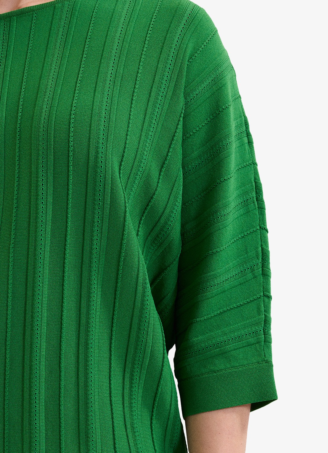 Phase Eight Cristine ribgebreide trui met ronde hals - detail 6 groen
