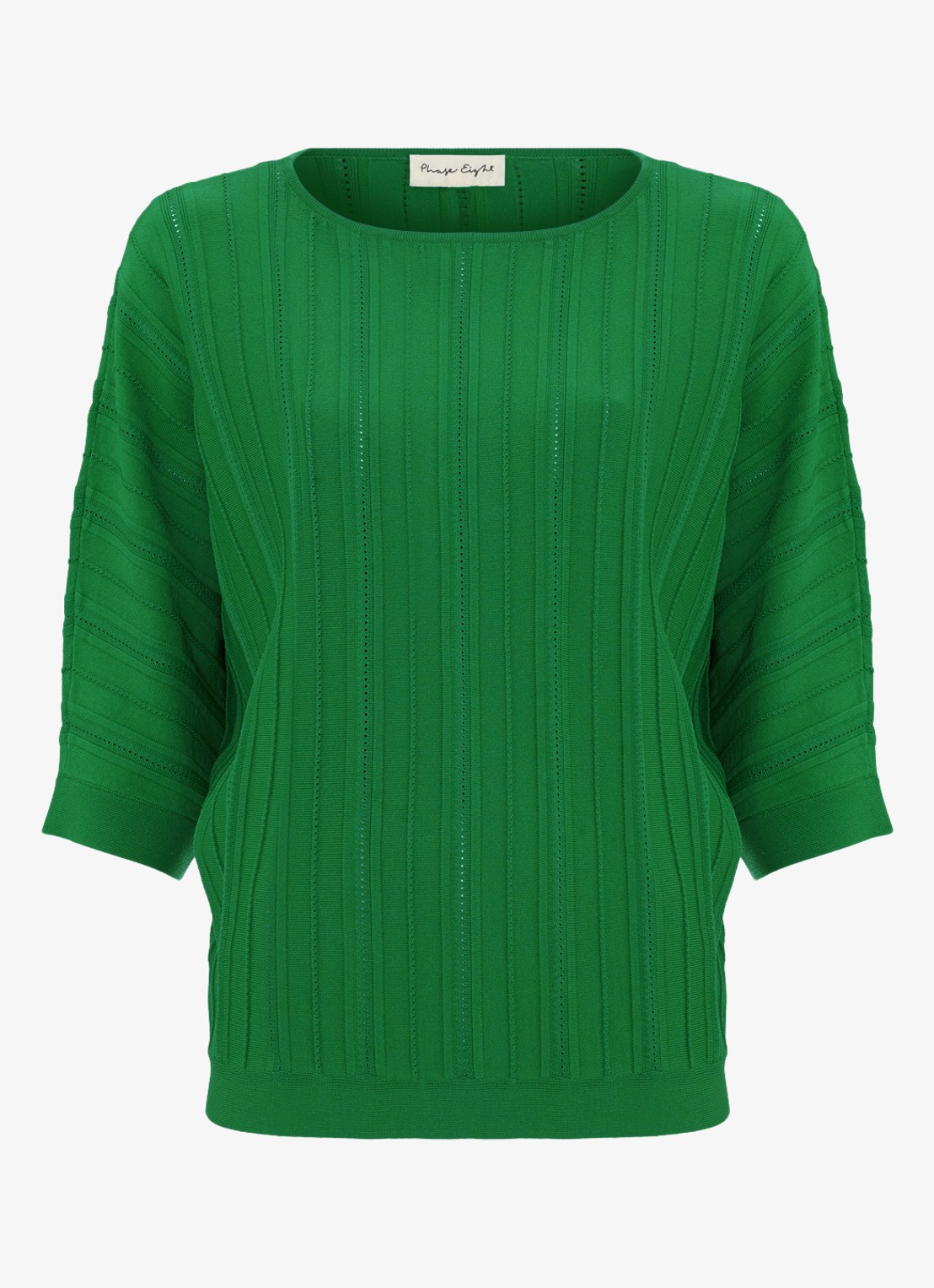 Phase Eight Cristine ribgebreide trui met ronde hals - voorkant groen