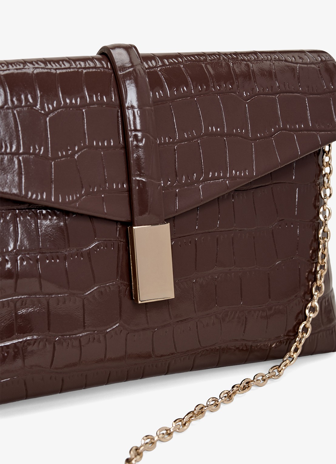 Phase Eight Crossbodytas van leer met crocostructuur - detail donkerbruin
