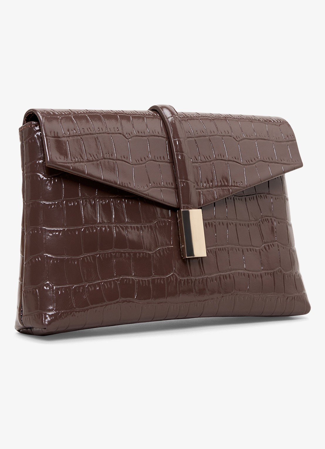 Phase Eight Crossbodytas van leer met crocostructuur - detail 3 donkerbruin