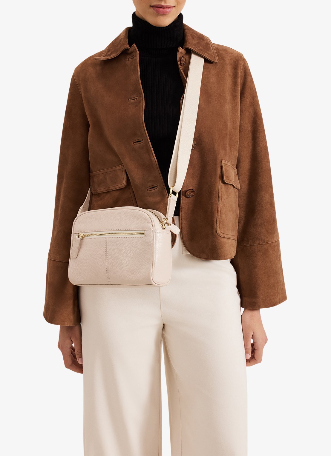 Phase Eight Crossbodytas van leer - detail 5 ivoor